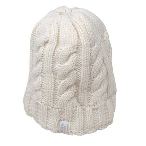 Heat Lockers Creamy‎ White Cable-knit Faux Fur Lined Beanie Hat